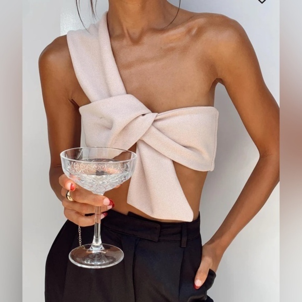 Princess Polly Cream Taupe Back Zipper Simi Bra Crop Top EUC 2 #1928